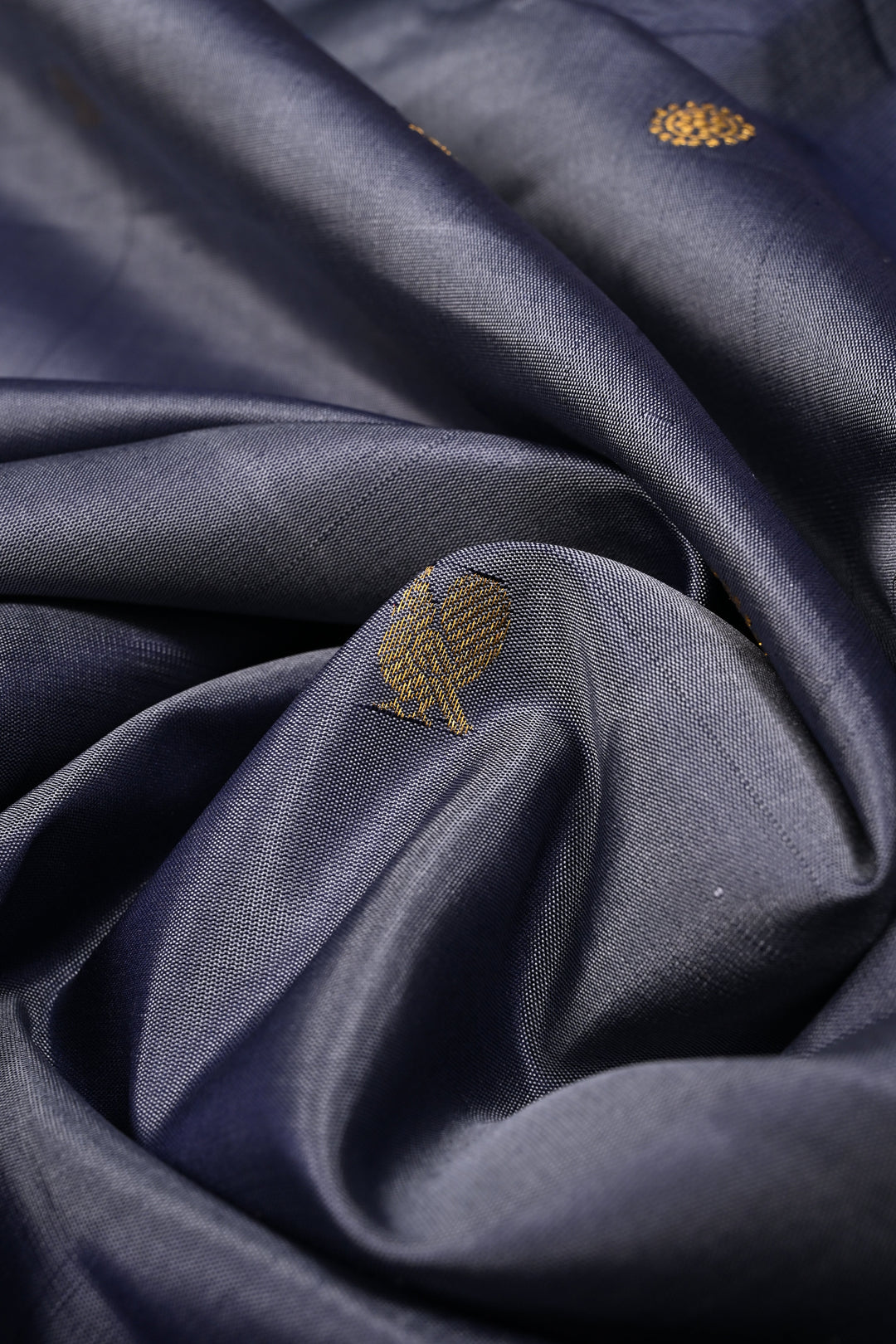 Slate Blue Dual Tone Pure Gadwal Silk Saree with Zari Buttas and Contrast Rettaipet Zari Border | SILK MARK CERTIFIED | SHOBITAM