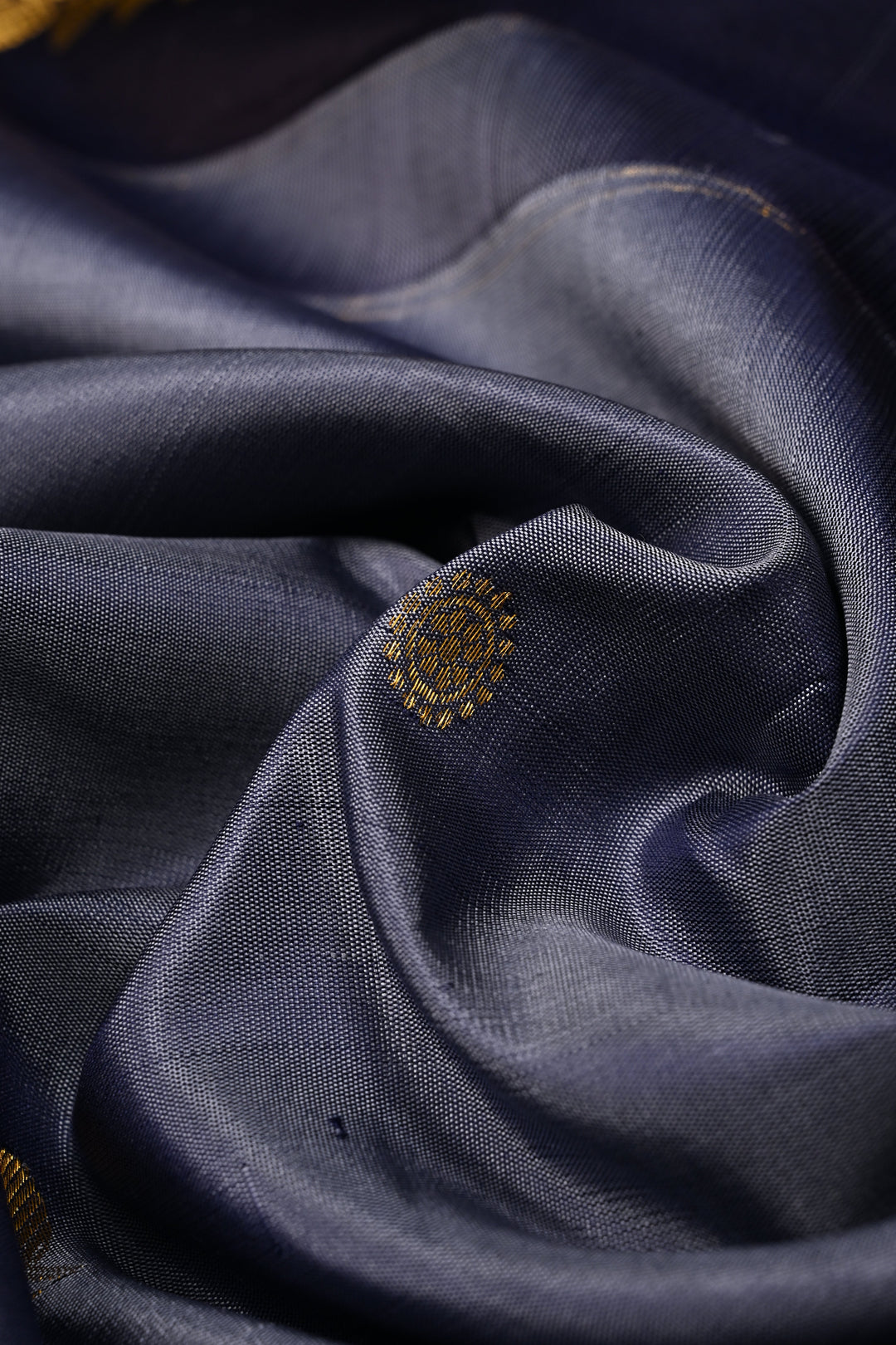 Slate Blue Dual Tone Pure Gadwal Silk Saree with Zari Buttas and Contrast Rettaipet Zari Border | SILK MARK CERTIFIED | SHOBITAM