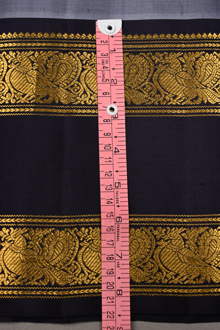 Slate Blue Dual Tone Pure Gadwal Silk Saree with Zari Buttas and Contrast Rettaipet Zari Border | SILK MARK CERTIFIED | SHOBITAM