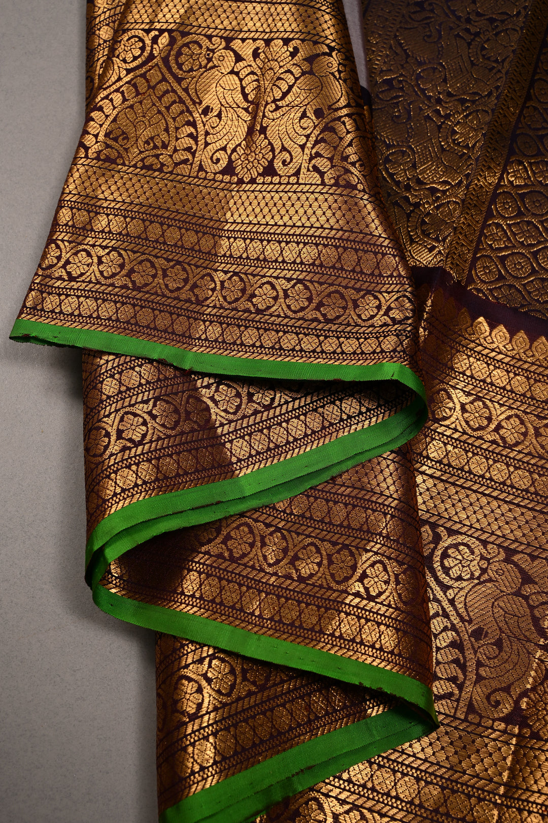 Gray Dual Tone Pure Gadwal Silk Saree with Zari Buttas and Contrast Wide Zari Border | SILK MARK CERTIFIED | SHOBITAM