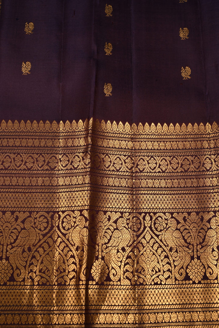 Gray Dual Tone Pure Gadwal Silk Saree with Zari Buttas and Contrast Wide Zari Border | SILK MARK CERTIFIED | SHOBITAM