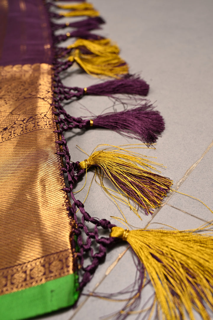 Methi Yellow Gadwal Silk Saree with Peacock-Elephant Brocade and Contrast Wide Zari Border | SILK MARK CERTIFIED | SHOBITAM