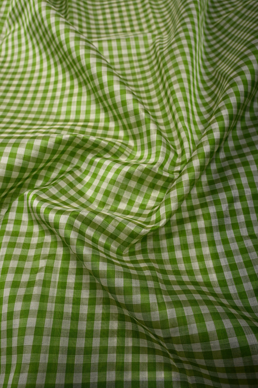 Green-White Koravi Charming Vintage Checks on Kanchi Silk Cotton 100% Handloom Saree with Zari Border | SHOBITAM