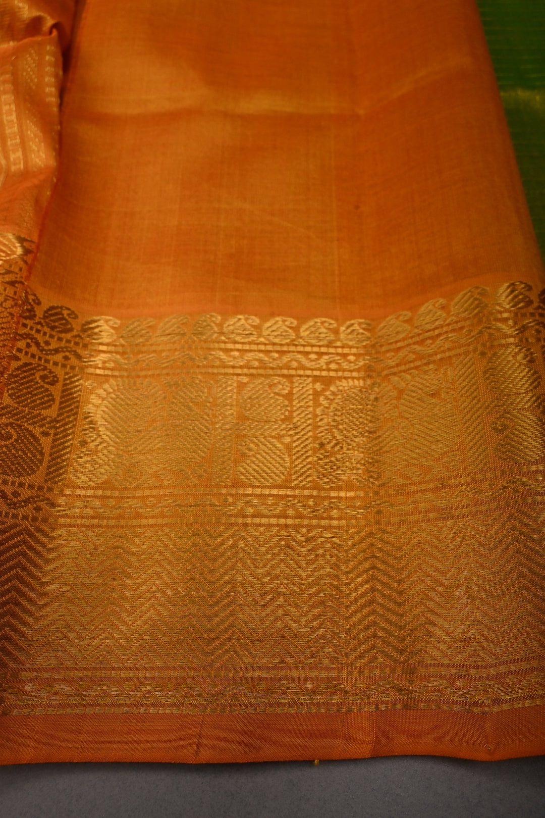 Chartreuse Dual Tone Kanchi Silk Cotton Handloom Zari Checks Saree with Muted Zari Buttas and Contrast Zari Border | SHOBITAM