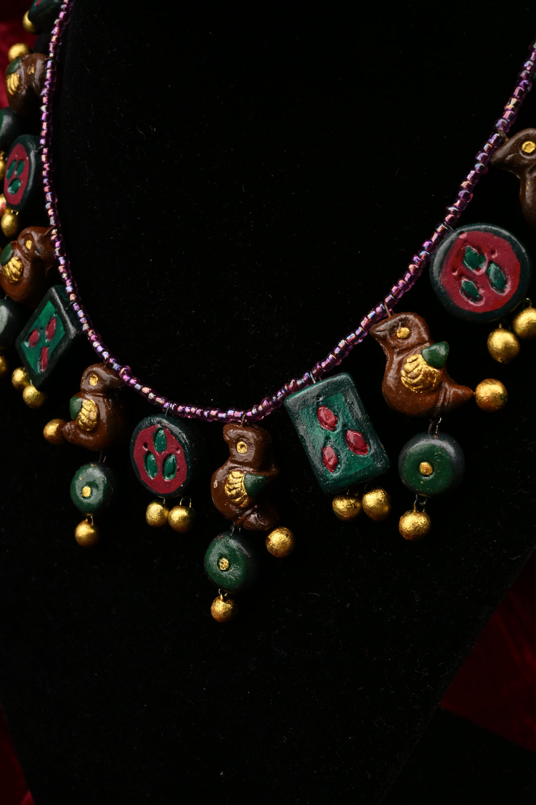 Green and Gold Traditional Handpainted Terracotta Jewelry Set  | SHOBITAM