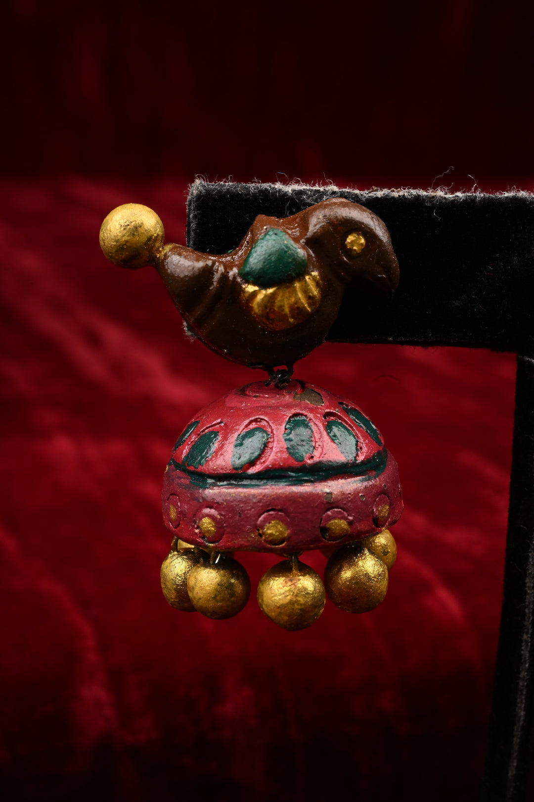 Green and Gold Traditional Handpainted Terracotta Jewelry Set  | SHOBITAM