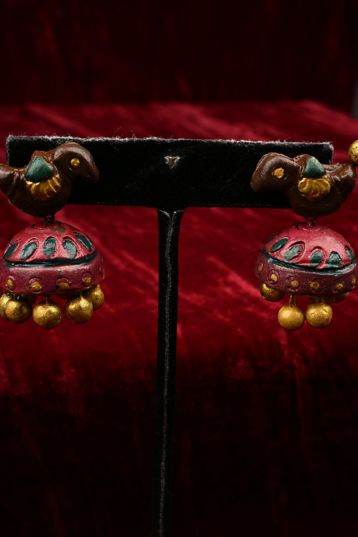 Green and Gold Traditional Handpainted Terracotta Jewelry Set  | SHOBITAM