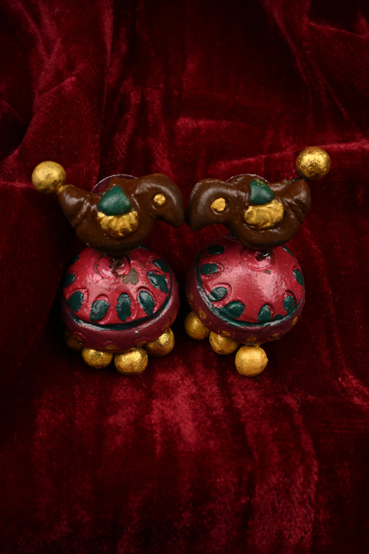 Green and Gold Traditional Handpainted Terracotta Jewelry Set  | SHOBITAM