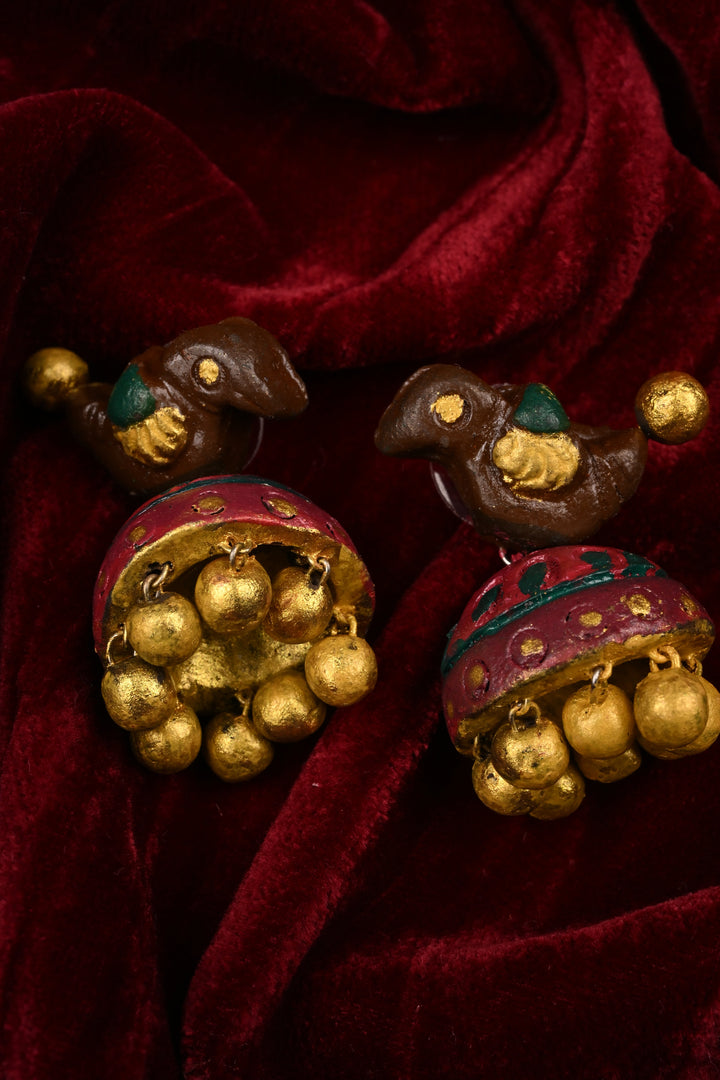 Green and Gold Traditional Handpainted Terracotta Jewelry Set  | SHOBITAM