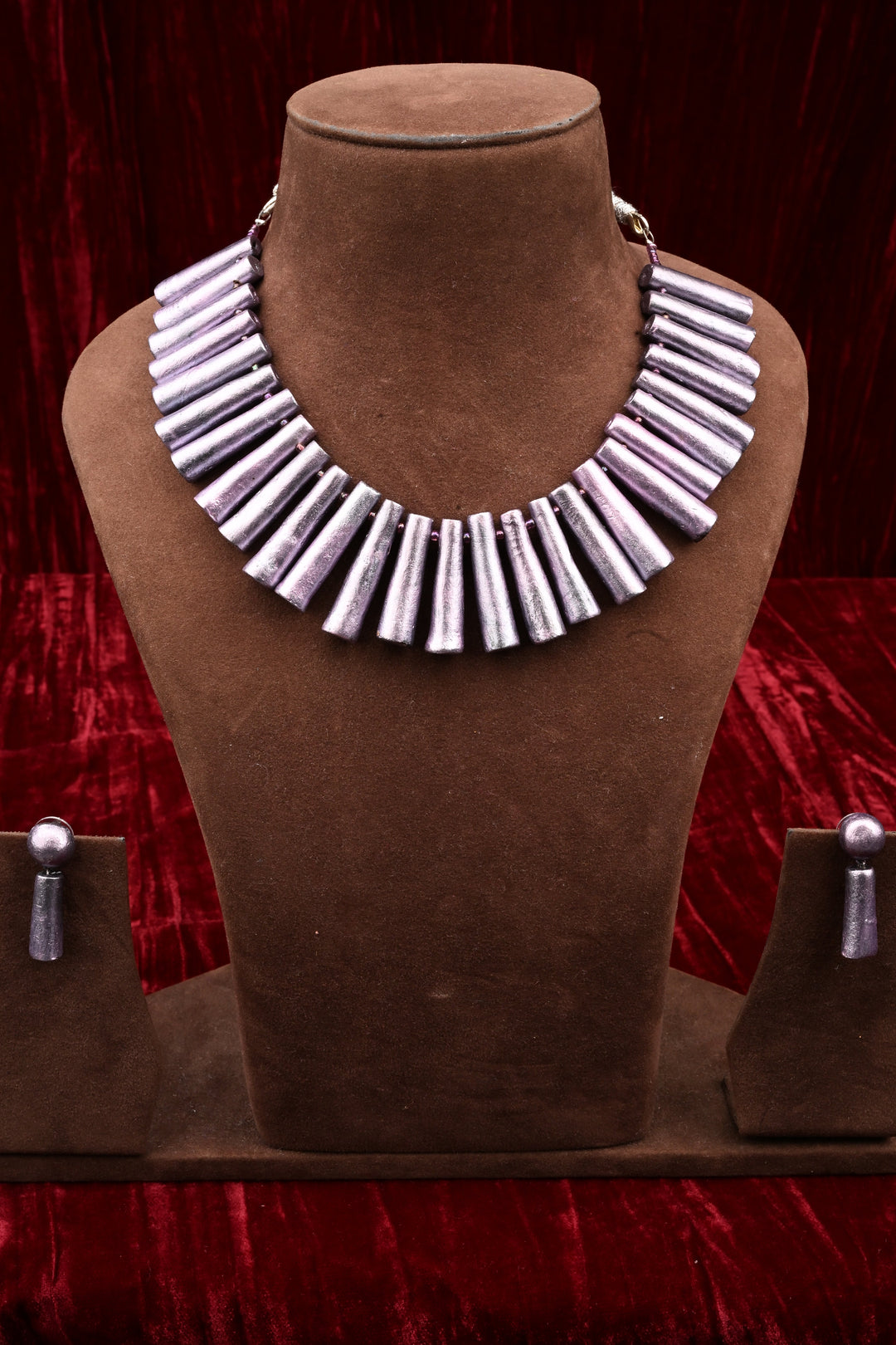 Handcrafted Lavender Terracotta Spike Necklace Set | SHOBITAM
