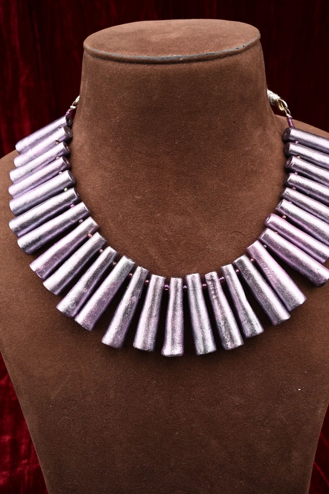 Handcrafted Lavender Terracotta Spike Necklace Set | SHOBITAM