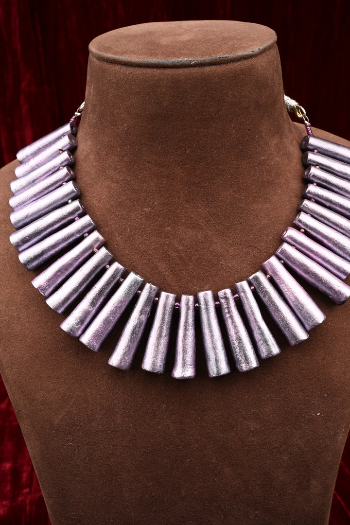 Handcrafted Lavender Terracotta Spike Necklace Set | SHOBITAM