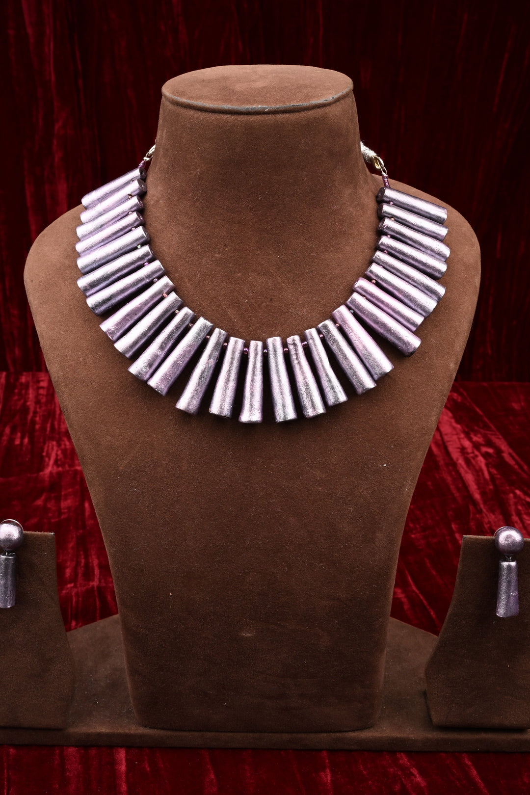 Handcrafted Lavender Terracotta Spike Necklace Set | SHOBITAM