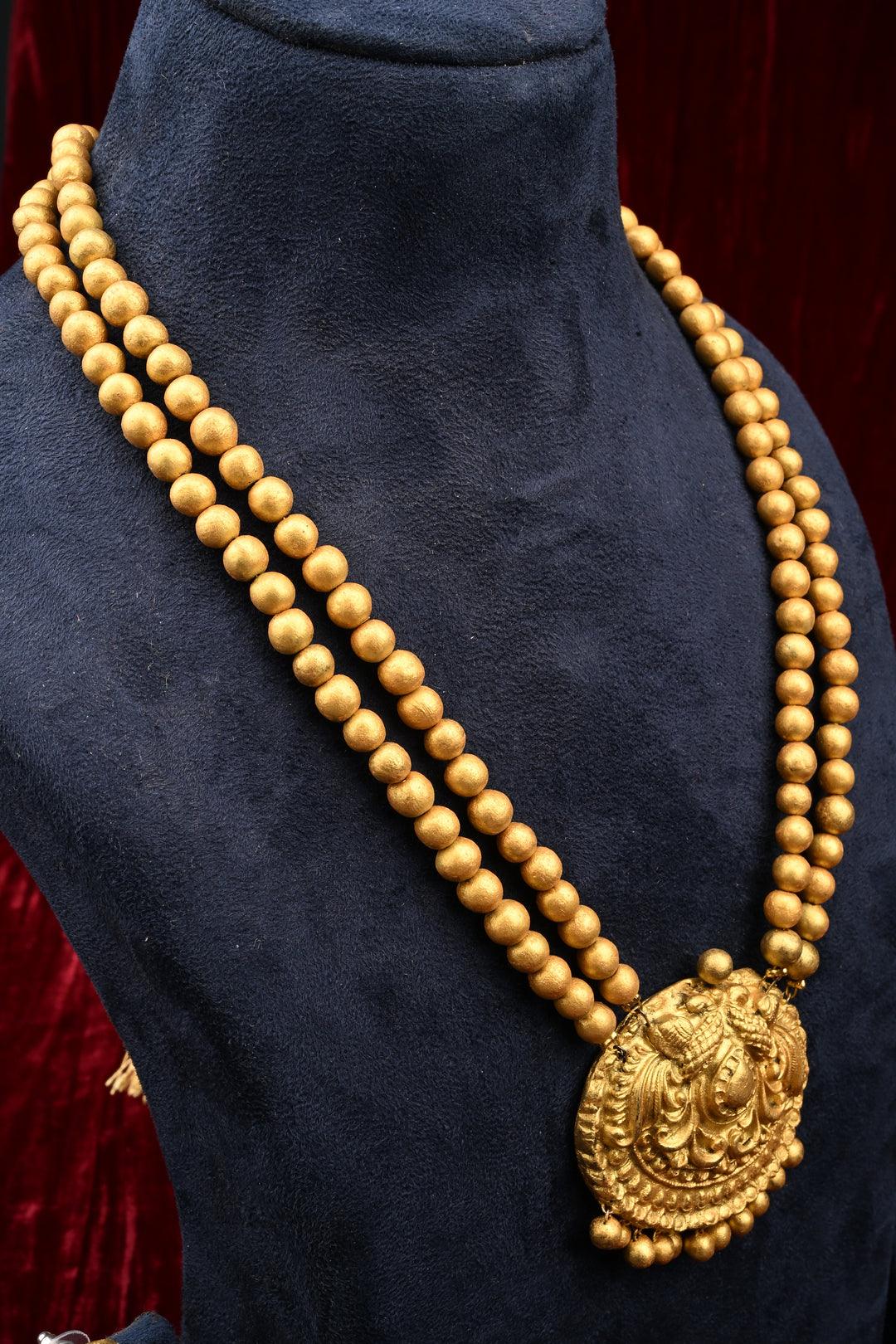 Terracotta Traditional Gold Temple Necklace | Long Ethnic Pendant Haram Jewelry| SHOBITAM
