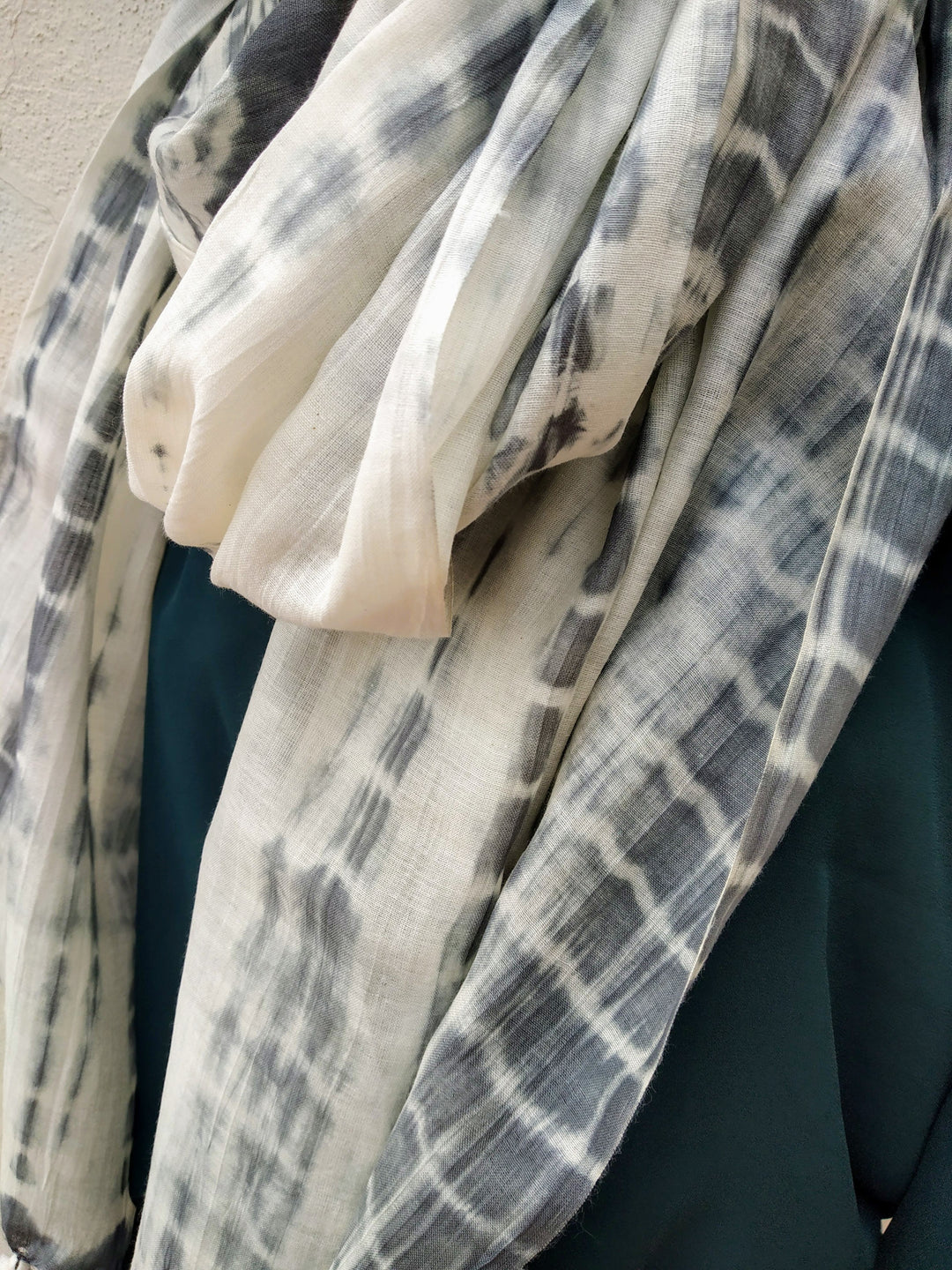 Ivory Grey Shibori Cotton Silk Stole | SHOBITAM