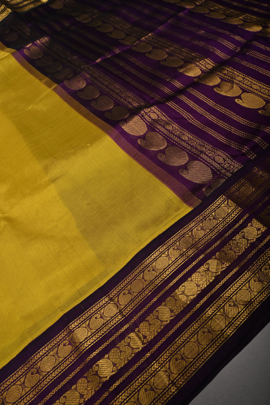 Moss Green Kanchi Silk Cotton 100% Handloom Saree with Contrast Zari Border | SHOBITAM