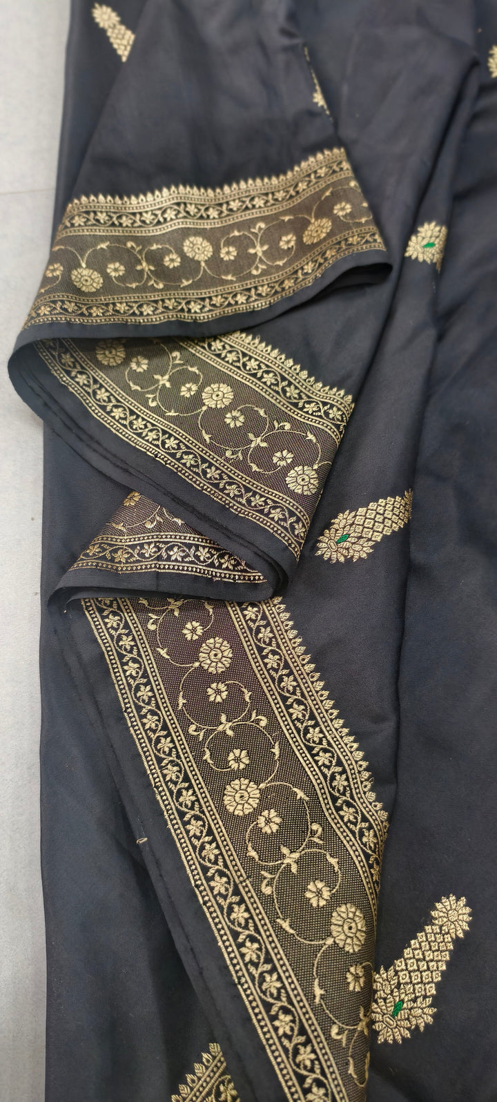 Black Banarasi Katan Silk Saree with Meenakari Zari Buttas and Minimal Zari Border | SILK MARK CERTIFIED | SHOBITAM