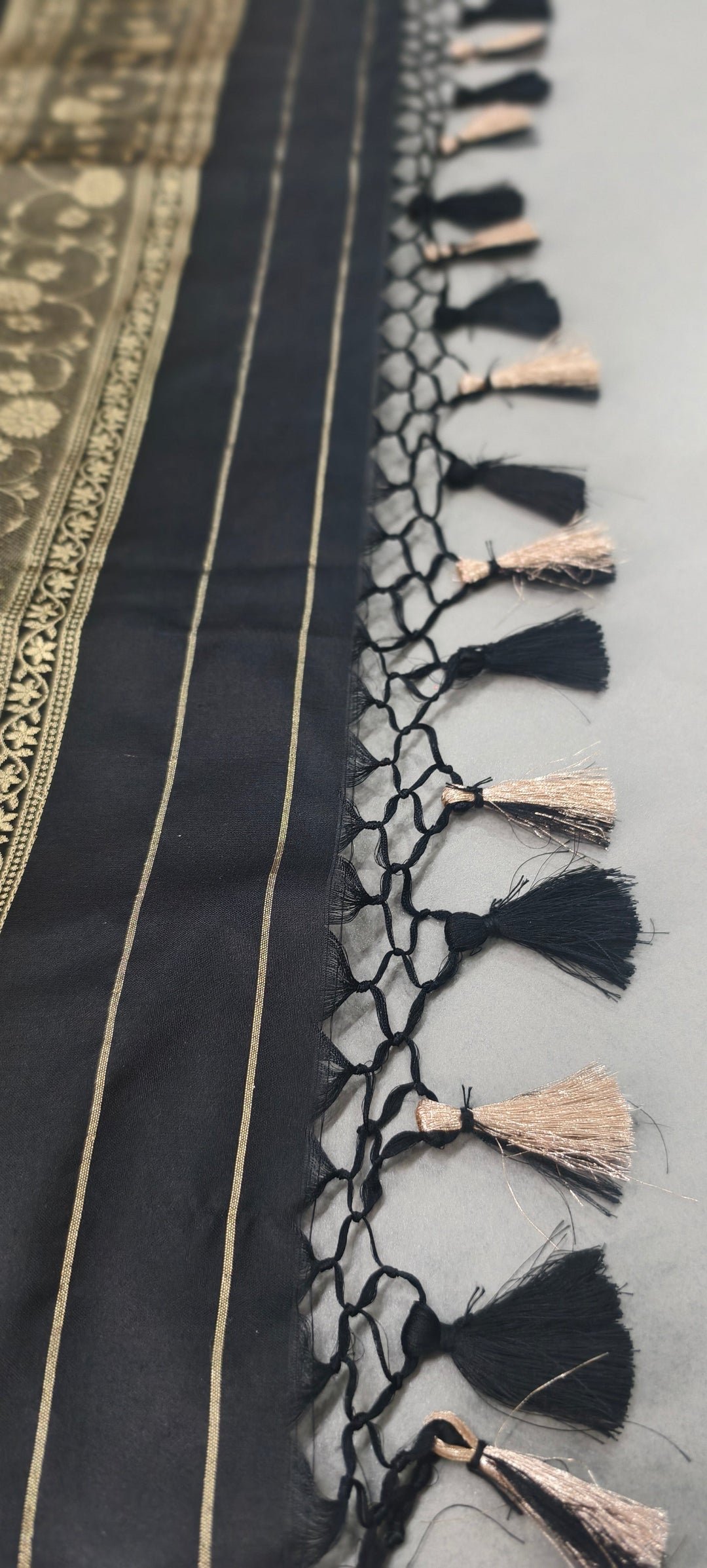 Black Banarasi Katan Silk Saree with Meenakari Zari Buttas and Minimal Zari Border | SILK MARK CERTIFIED | SHOBITAM