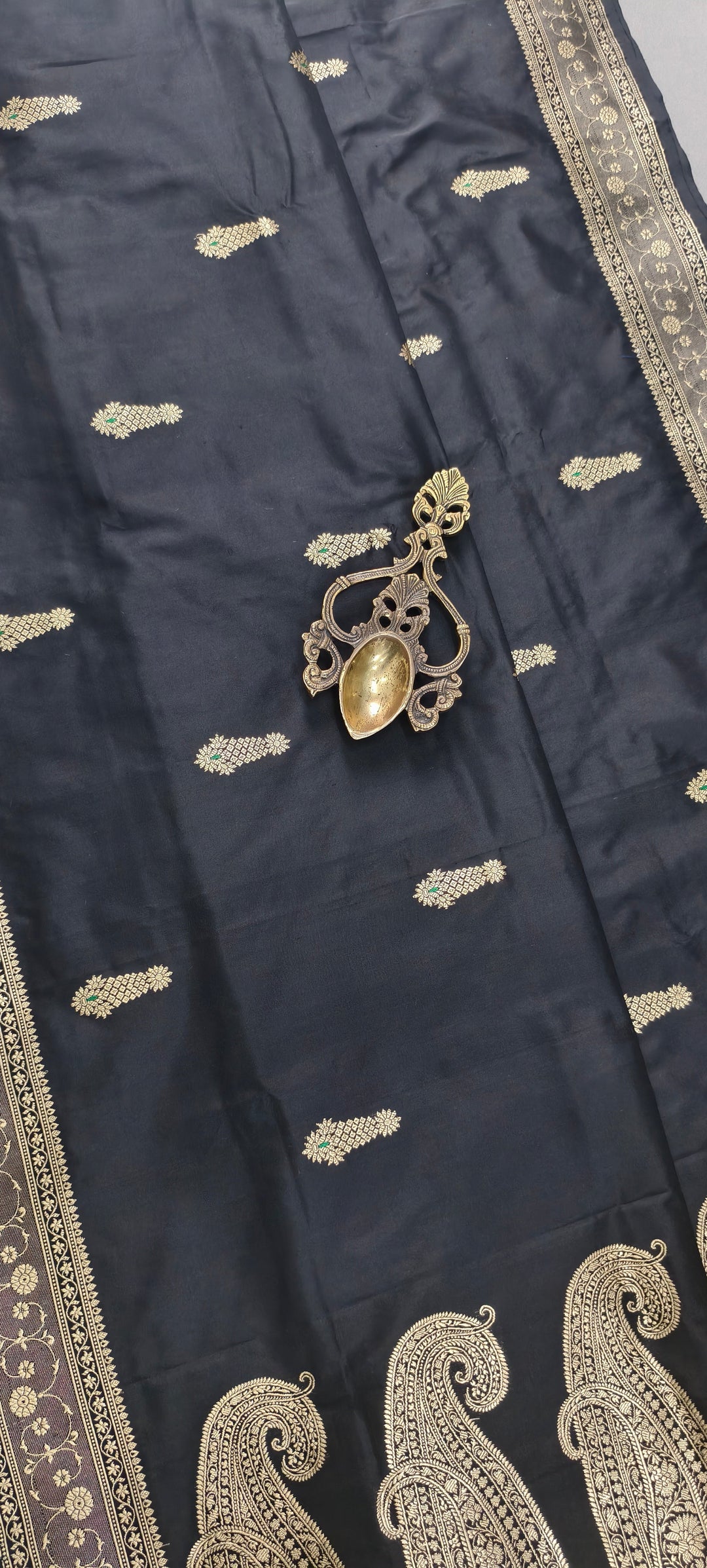 Black Banarasi Katan Silk Saree with Meenakari Zari Buttas and Minimal Zari Border | SILK MARK CERTIFIED | SHOBITAM