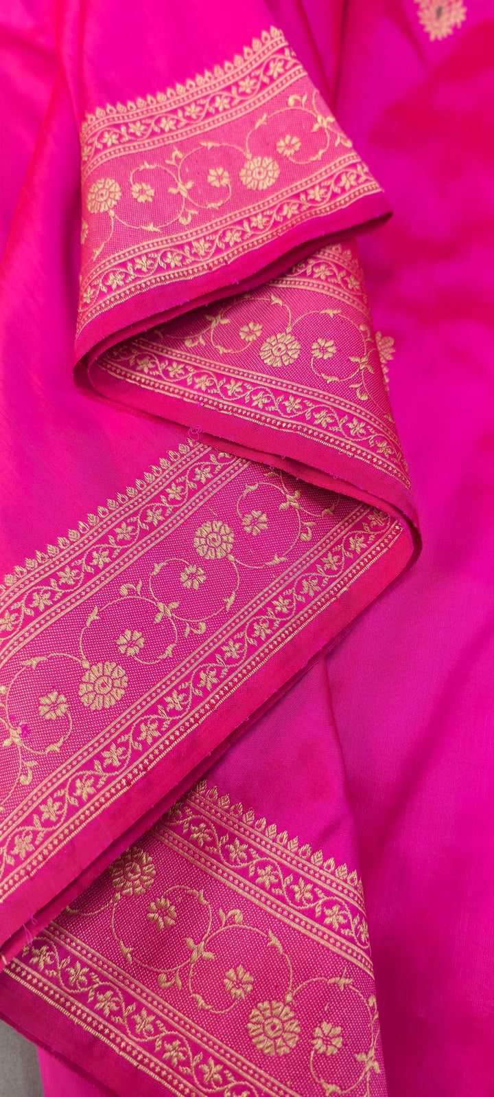 Hot Pink Dual tone Banarasi Katan Silk Saree with Meenakari Zari Buttas and Minimal Zari Border | SILK MARK CERTIFIED | SHOBITAM