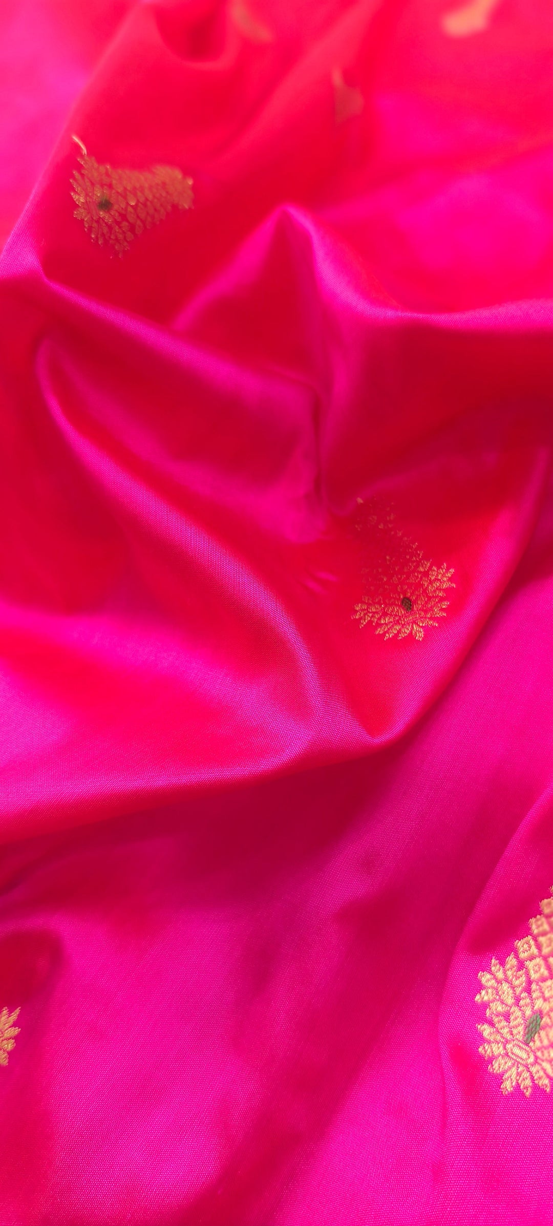 Hot Pink Dual tone Banarasi Katan Silk Saree with Meenakari Zari Buttas and Minimal Zari Border | SILK MARK CERTIFIED | SHOBITAM