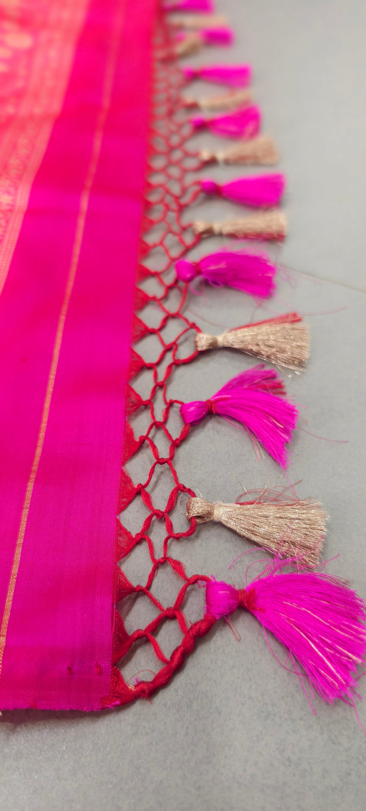 Hot Pink Dual tone Banarasi Katan Silk Saree with Meenakari Zari Buttas and Minimal Zari Border | SILK MARK CERTIFIED | SHOBITAM