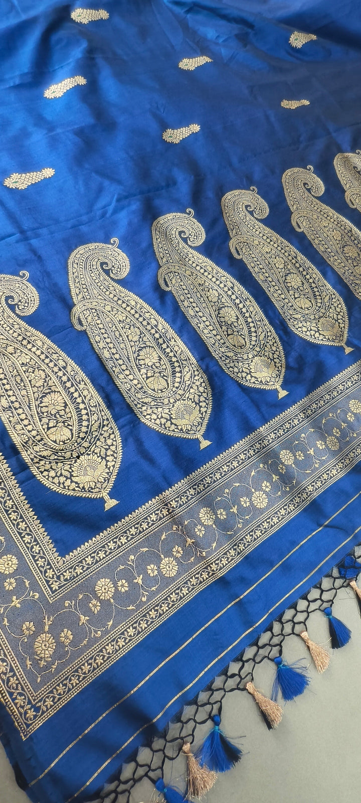 Navy Blue Banarasi Katan Silk Saree with Meenakari Zari Buttas and Minimal Zari Border | SILK MARK CERTIFIED | SHOBITAM
