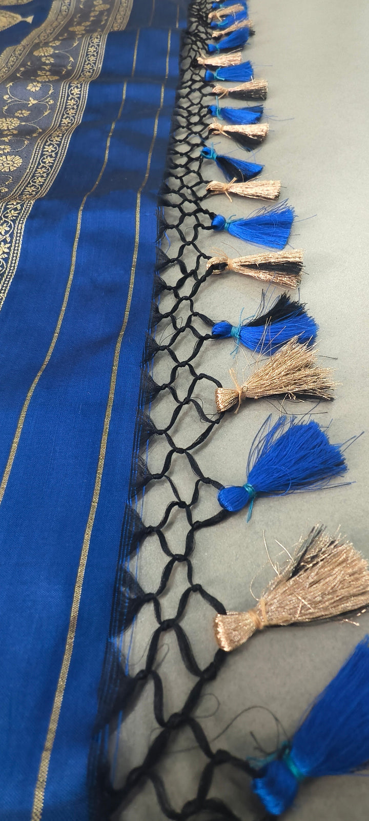 Navy Blue Banarasi Katan Silk Saree with Meenakari Zari Buttas and Minimal Zari Border | SILK MARK CERTIFIED | SHOBITAM