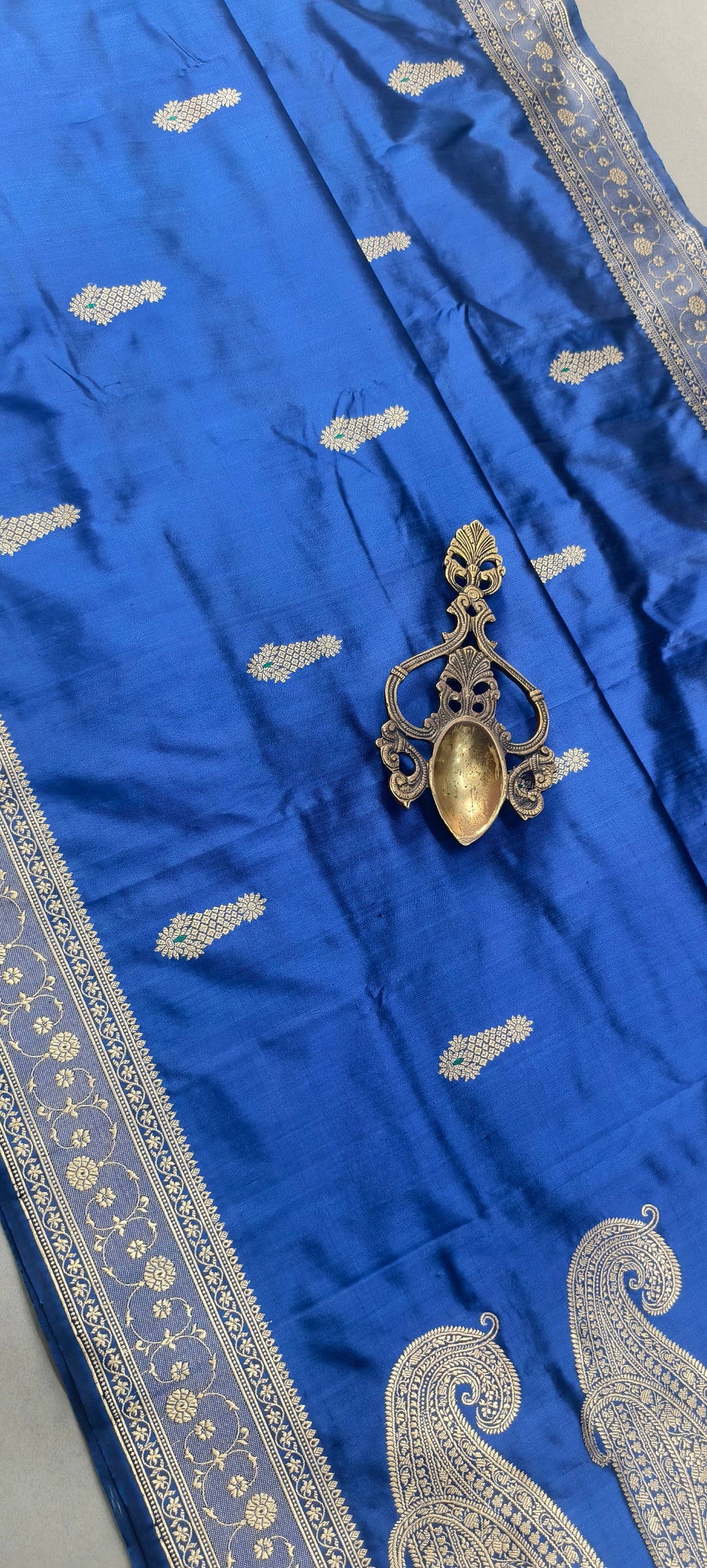Navy Blue Banarasi Katan Silk Saree with Meenakari Zari Buttas and Minimal Zari Border | SILK MARK CERTIFIED | SHOBITAM