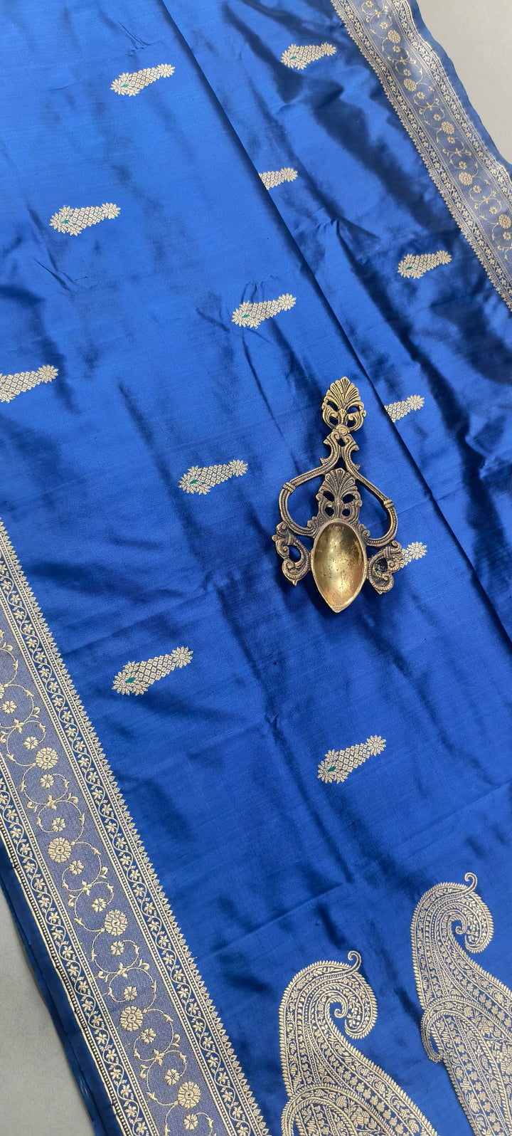 Navy Blue Banarasi Katan Silk Saree with Meenakari Zari Buttas and Minimal Zari Border | SILK MARK CERTIFIED | SHOBITAM