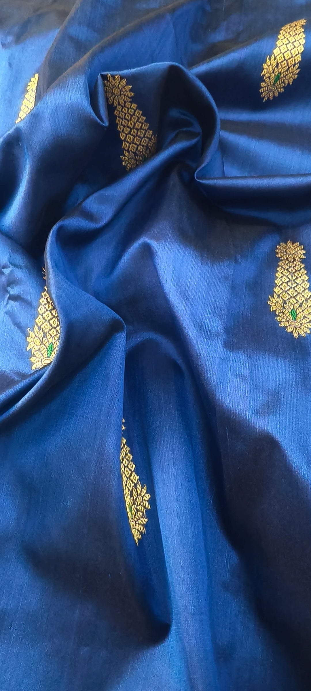 Navy Blue Banarasi Katan Silk Saree with Meenakari Zari Buttas and Minimal Zari Border | SILK MARK CERTIFIED | SHOBITAM