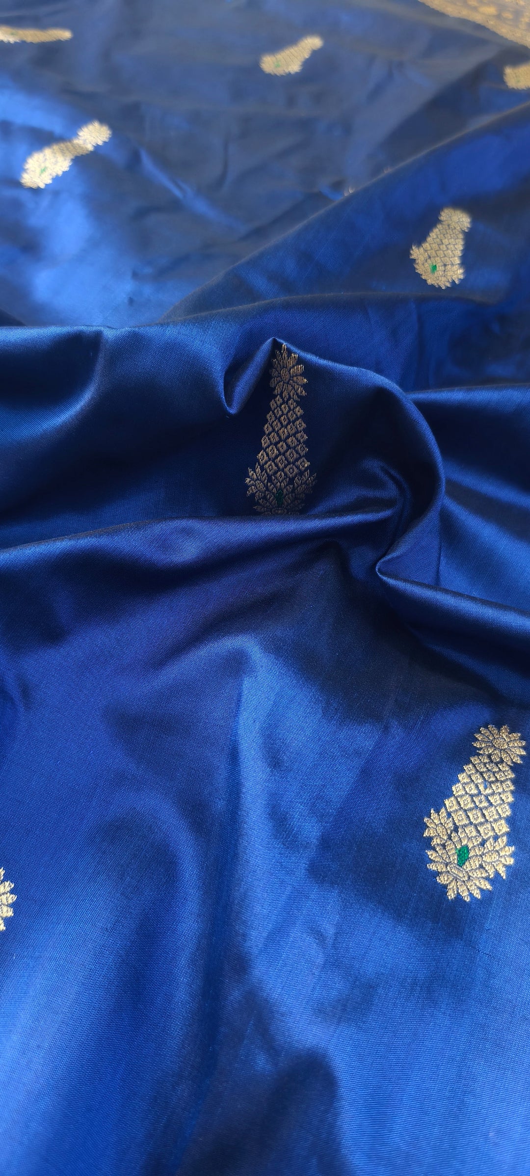Navy Blue Banarasi Katan Silk Saree with Meenakari Zari Buttas and Minimal Zari Border | SILK MARK CERTIFIED | SHOBITAM