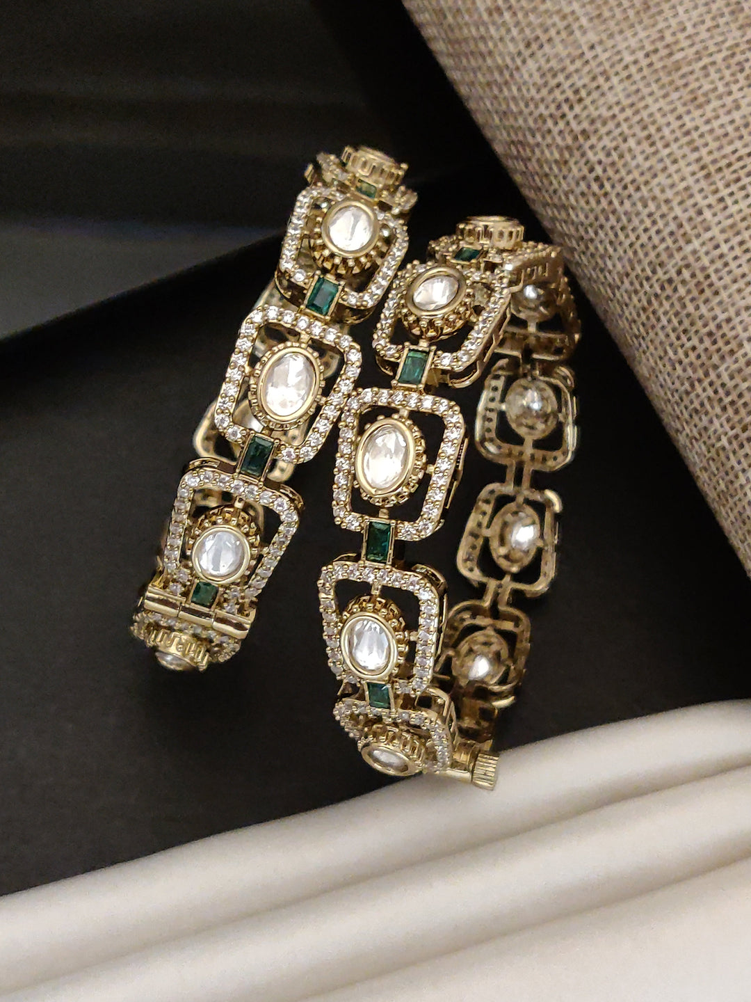 Traditional Victorian Plated Square Polki Bangles | SHOBITAM