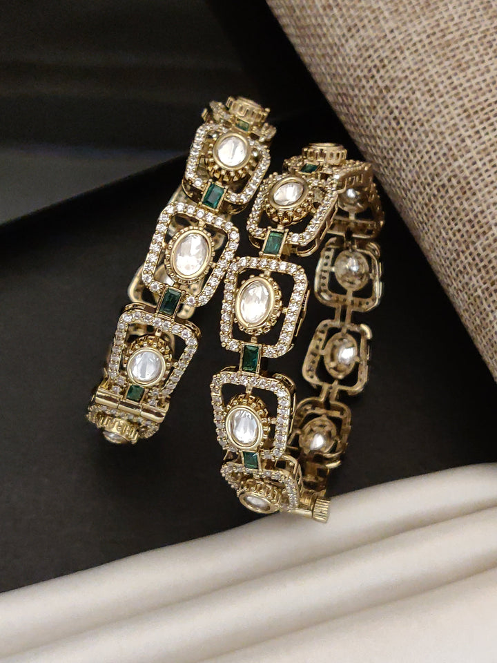 Traditional Victorian Plated Square Polki Bangles | SHOBITAM