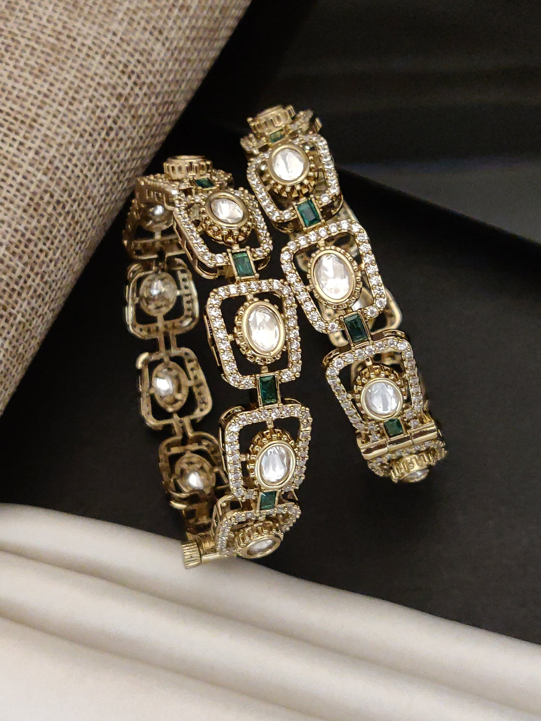 Traditional Victorian Plated Square Polki Bangles | SHOBITAM