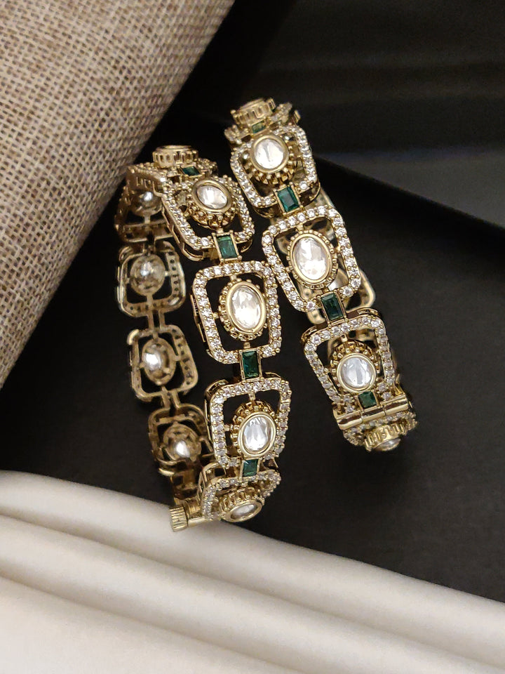 Traditional Victorian Plated Square Polki Bangles | SHOBITAM