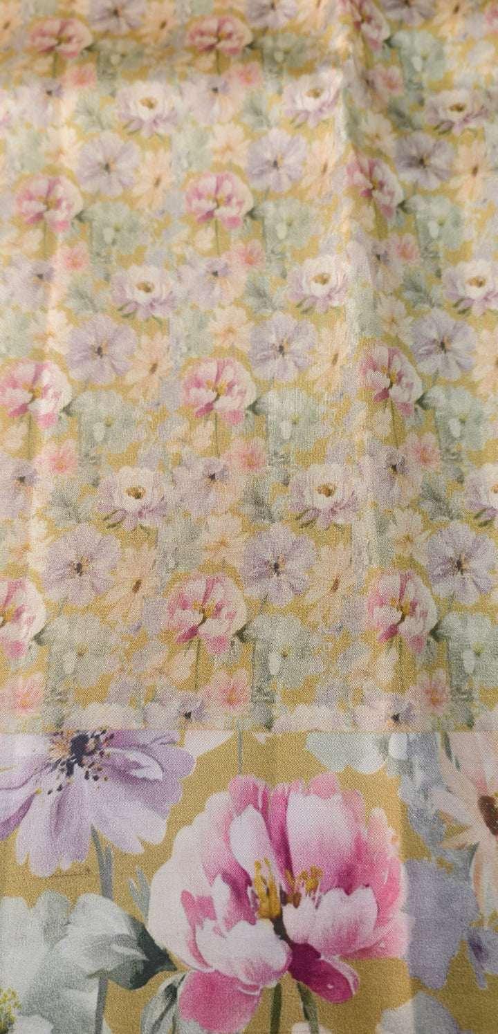 Moss Green Floral Digital Print on Banarasi Katan Silk Saree with Sona Rupa Polka Buttis and Border | SILK MARK CERTIFIED | SHOBITAM
