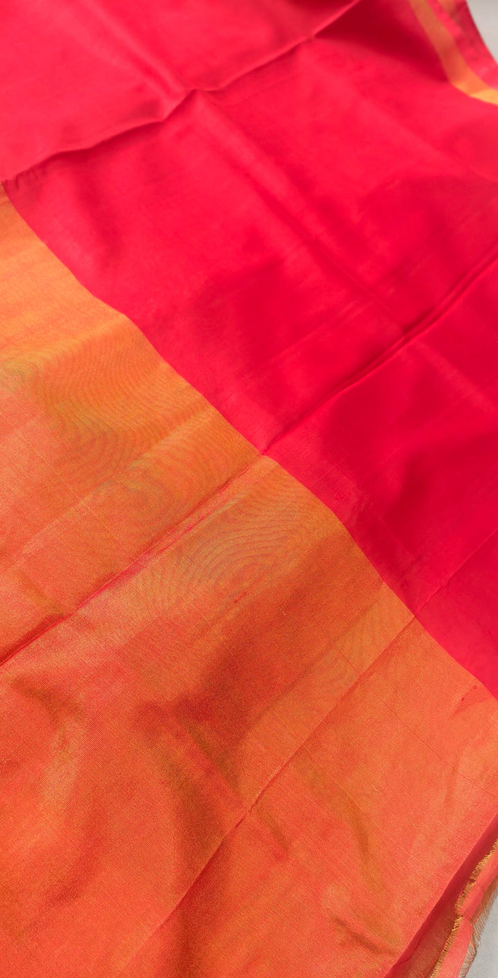 Blood Red Uppada Handloom Silk Saree with Tissue Skirt Border | SILK MARK CERTIFIED | SHOBITAM