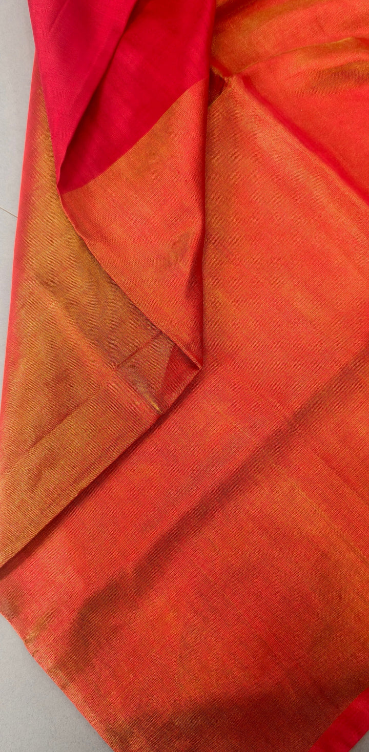 Blood Red Uppada Handloom Silk Saree with Tissue Skirt Border | SILK MARK CERTIFIED | SHOBITAM