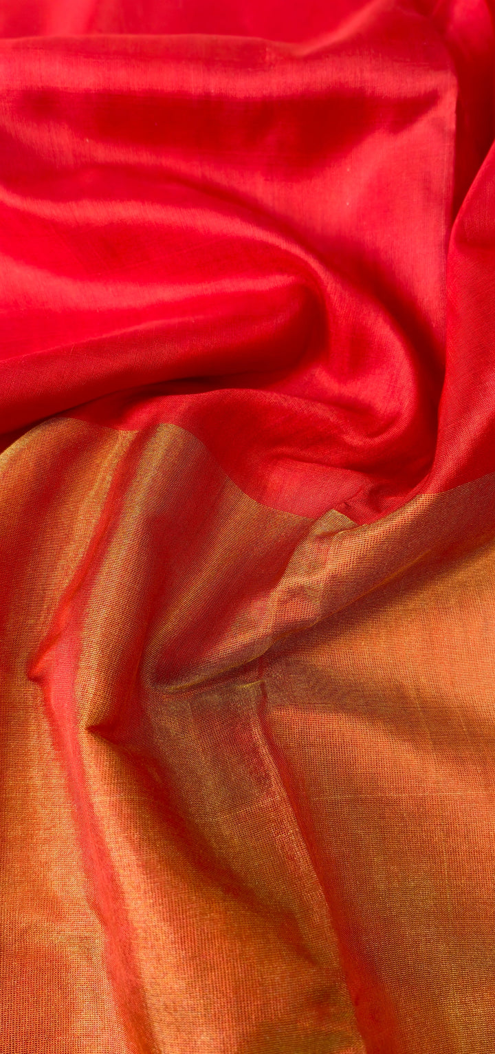 Blood Red Uppada Handloom Silk Saree with Tissue Skirt Border | SILK MARK CERTIFIED | SHOBITAM