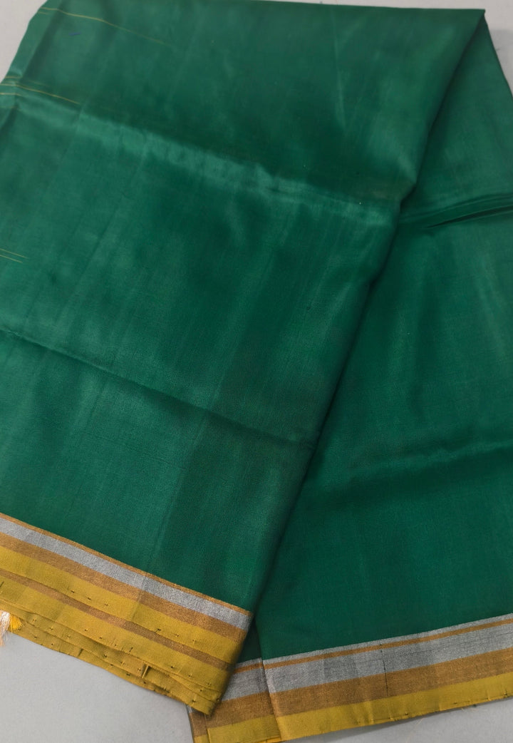 Bottle Green Uppada Handloom Silk Saree with Contrast Minimal Border and Pallu | SILK MARK CERTIFIED | SHOBITAM