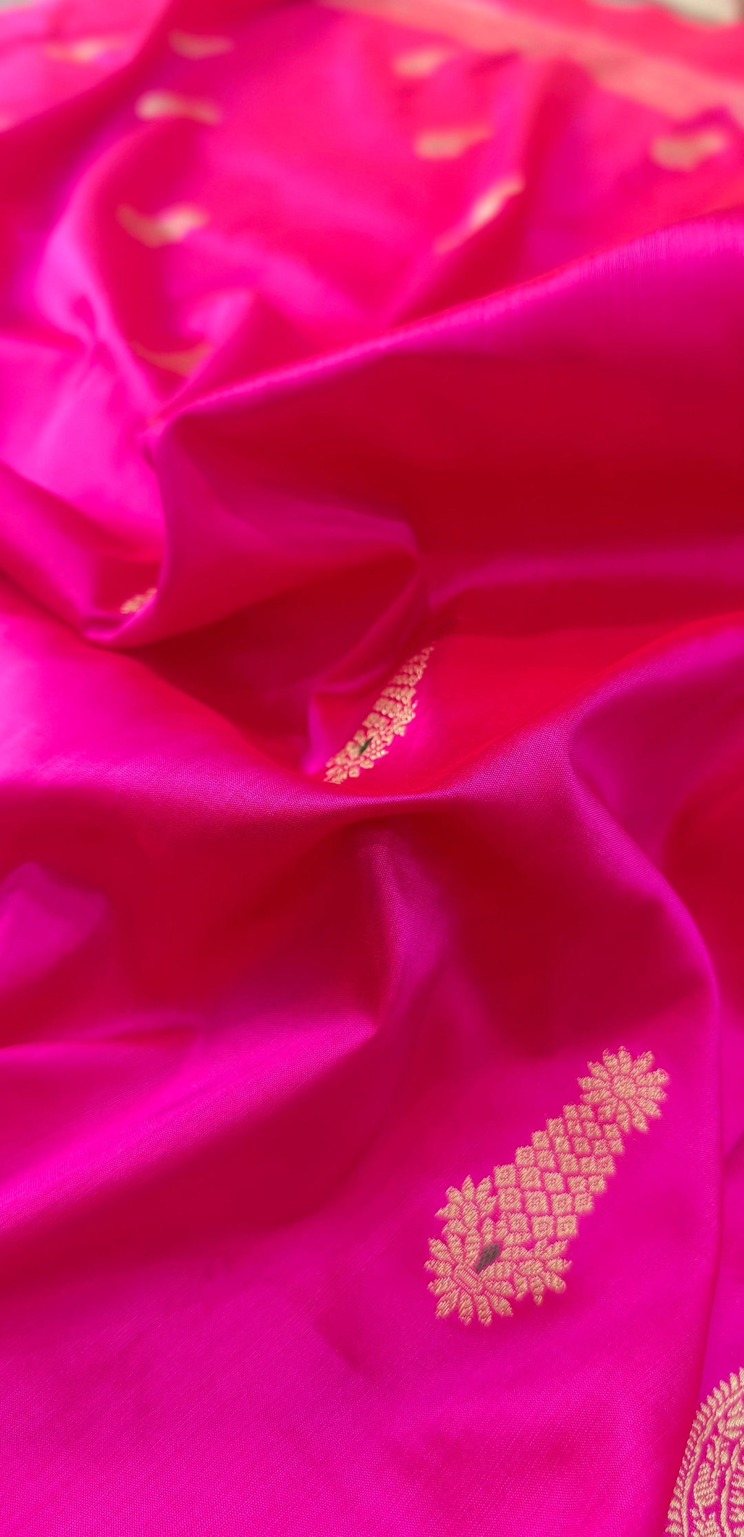 Hot Pink Dual tone Banarasi Katan Silk Saree with Meenakari Zari Buttas and Minimal Zari Border | SILK MARK CERTIFIED | SHOBITAM