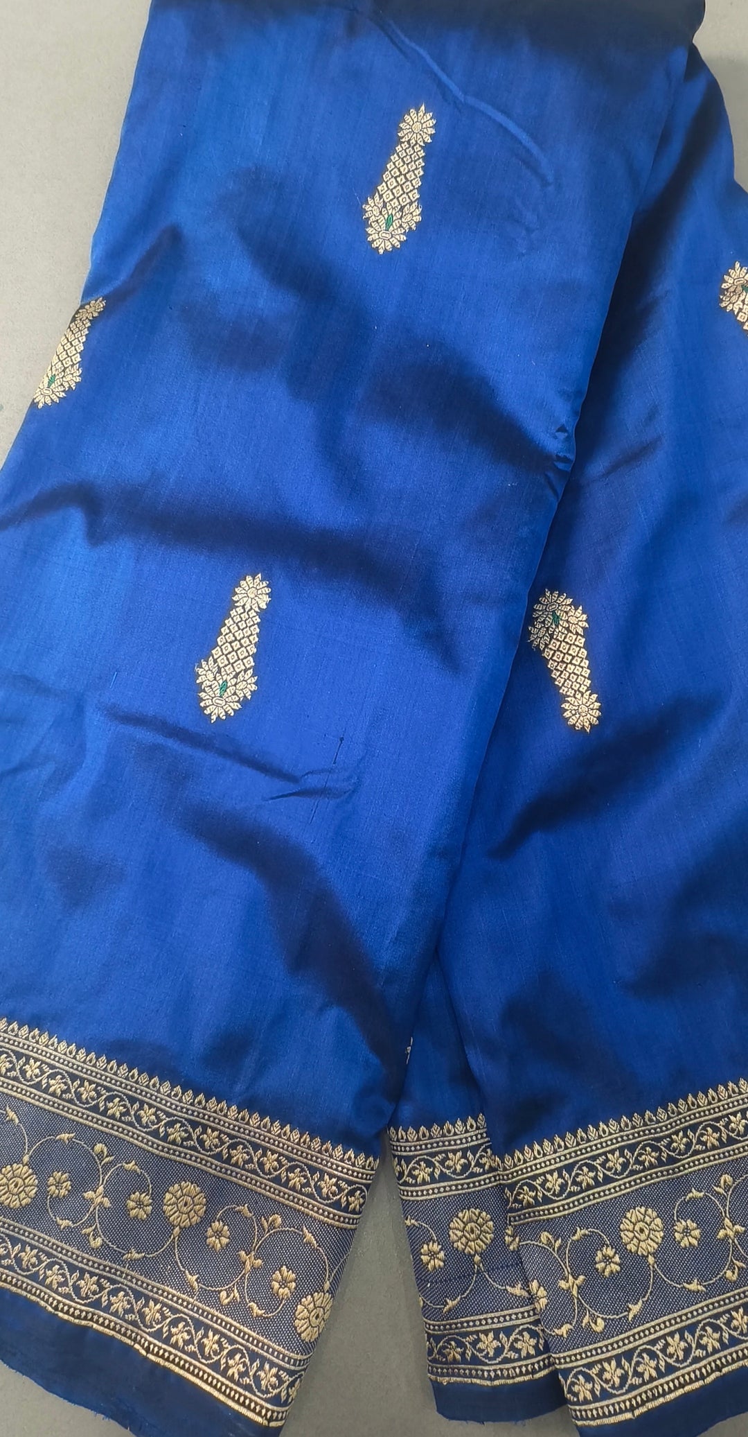 Navy Blue Banarasi Katan Silk Saree with Meenakari Zari Buttas and Minimal Zari Border | SILK MARK CERTIFIED | SHOBITAM