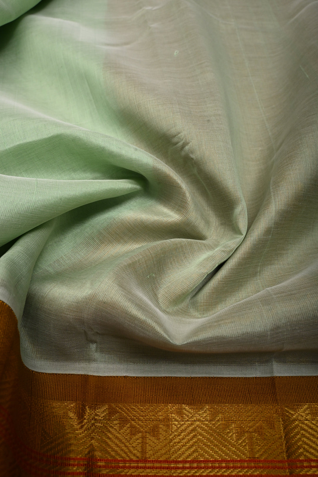 Mint Green Koravi Kanchi Silk Cotton 100% Handloom Saree with Contrast Zari Border | SHOBITAM