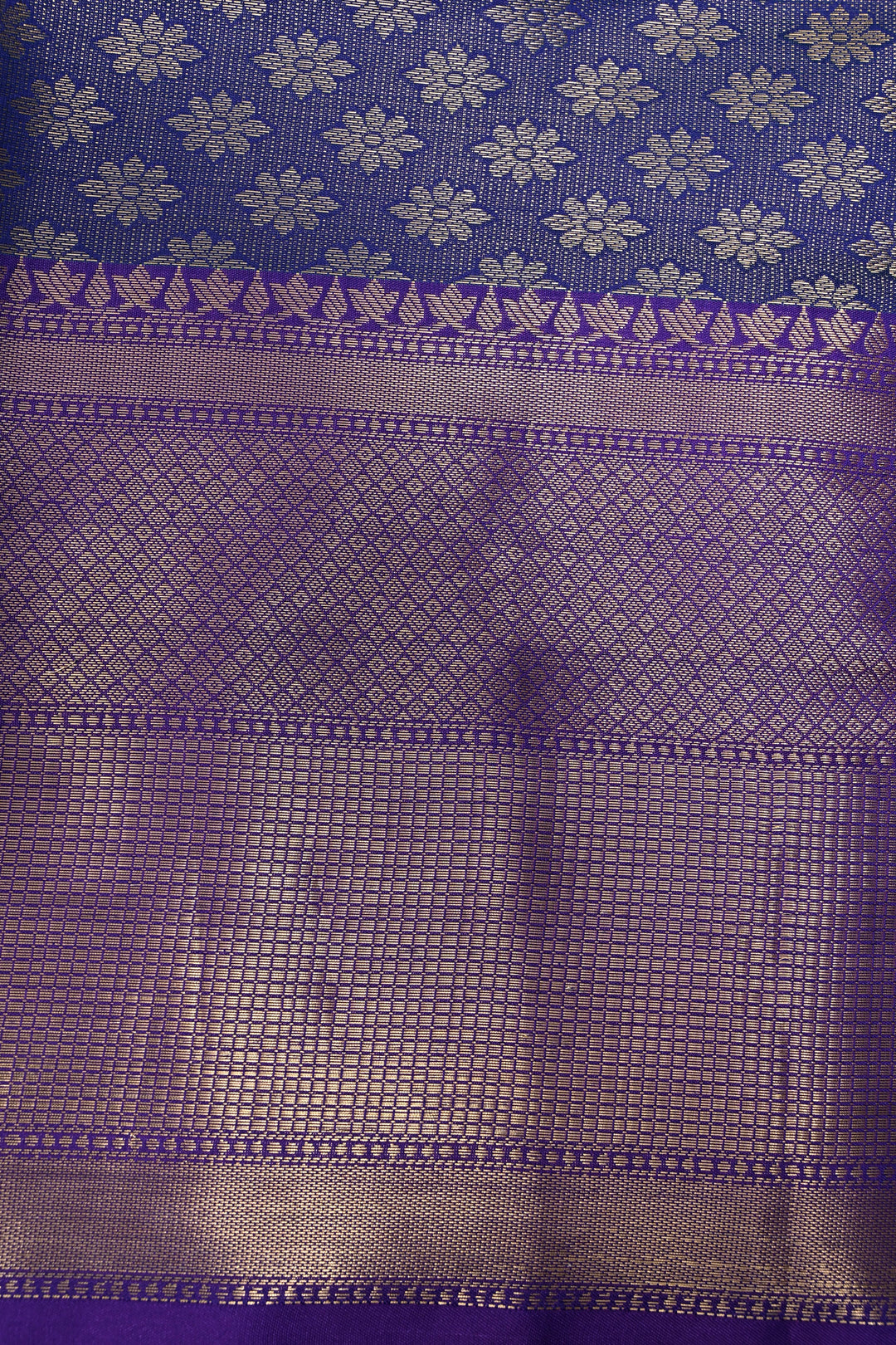 Blue-Green Dual Tone Tissue Kanjivaram Soft Semi Silk Saree with Floral Brocade Jaal and Contrast Wide Zari Border | SHOBITAM
