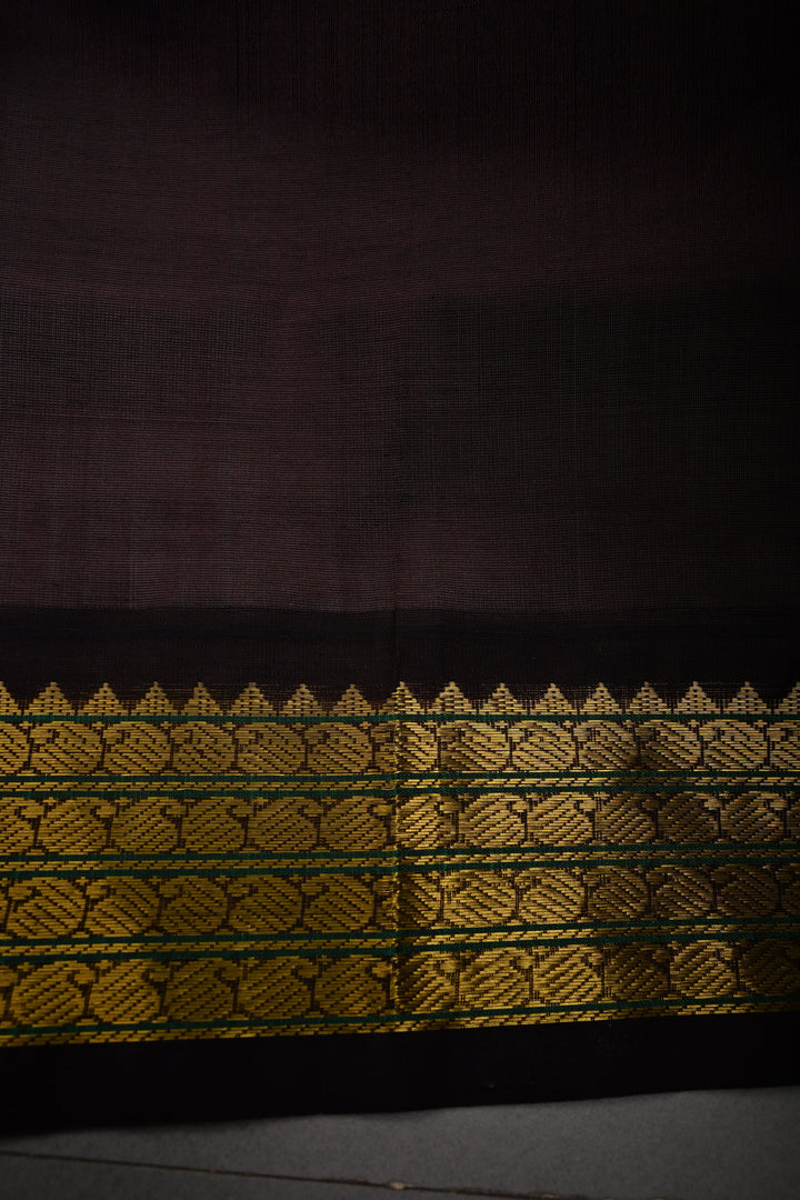 Turquoise Checks Pallum Pazhamum Kanchi Silk Cotton 100% Handloom Saree And Contrast Zari Border | SHOBITAM