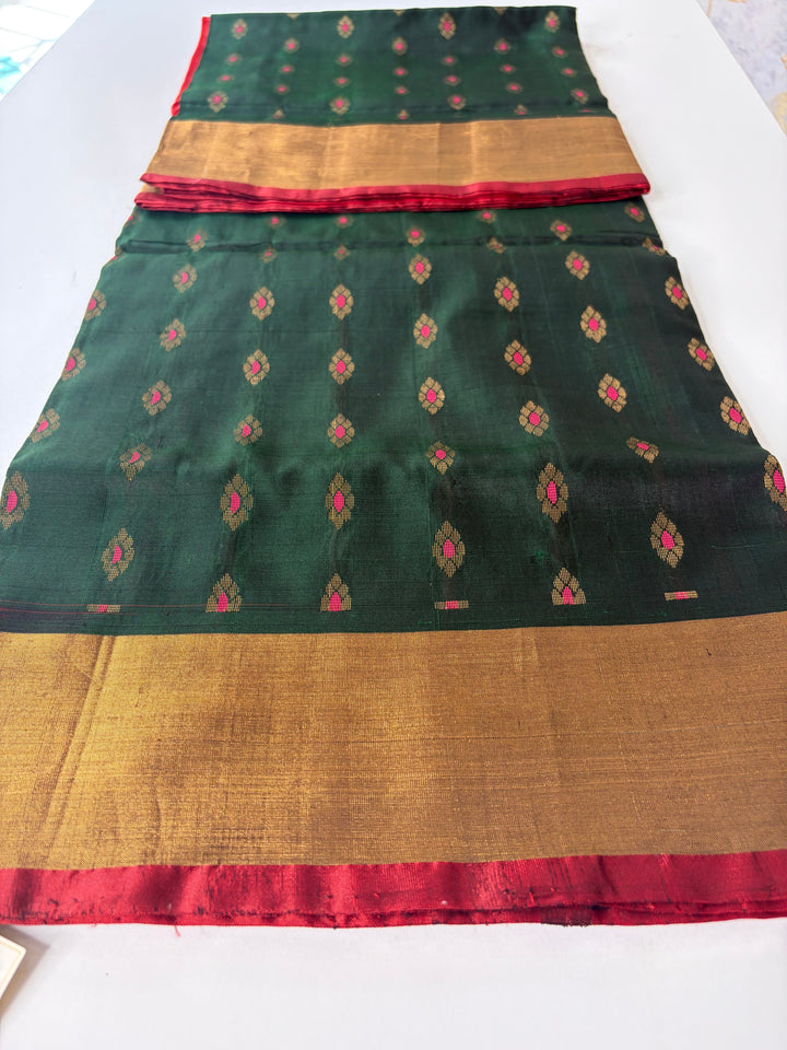 The Vintage Saree- Green and Red Uppada Silk Saree | SILK MARK CERTIFIED | SHOBITAM