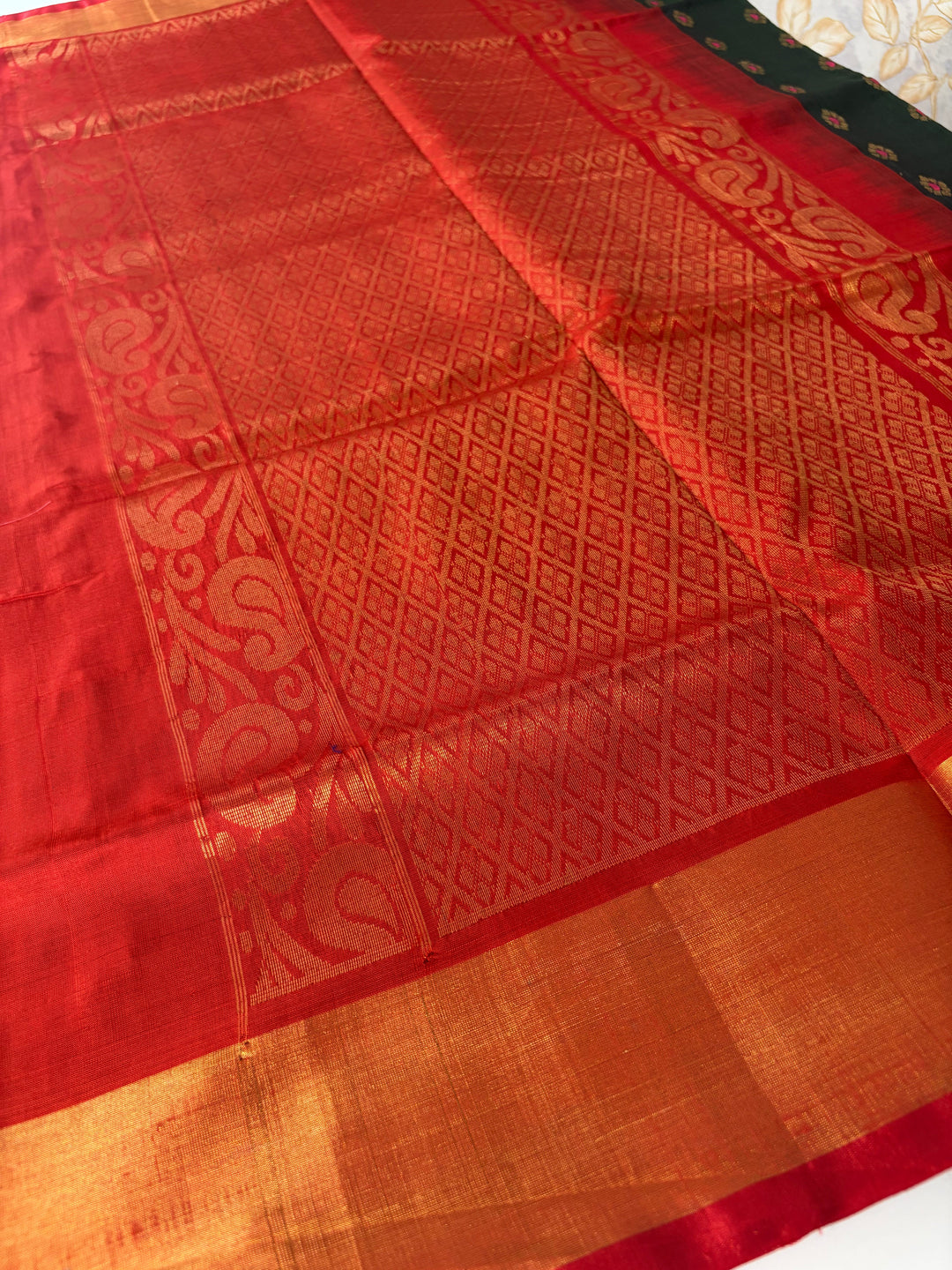 The Vintage Saree- Green and Red Uppada Silk Saree | SILK MARK CERTIFIED | SHOBITAM