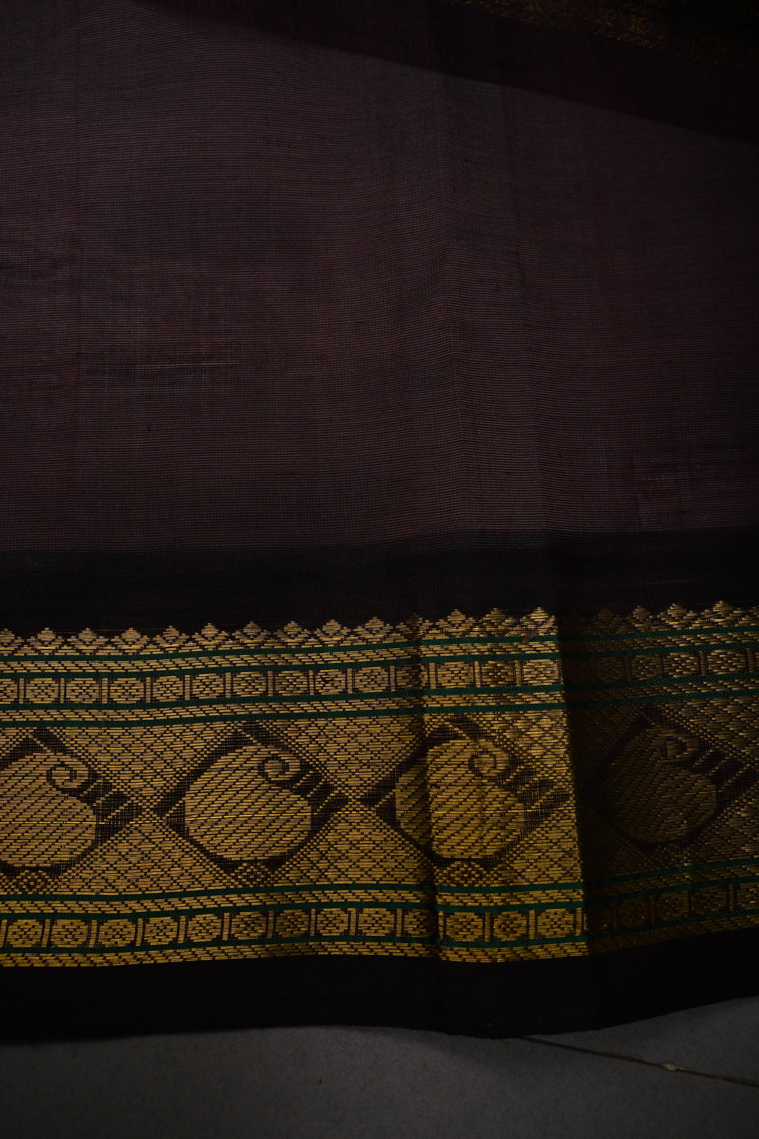 Green-Yellow Checks Kanchi Silk Cotton 100% Handloom Saree And Contrast Zari Border | SHOBITAM