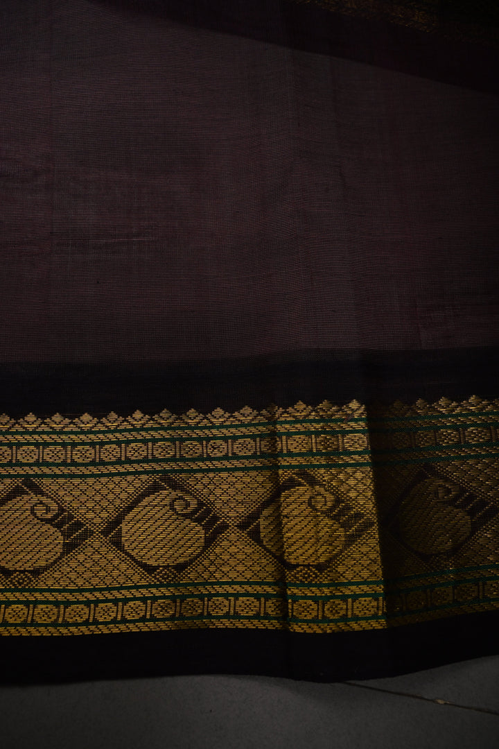 Green-Yellow Checks Kanchi Silk Cotton 100% Handloom Saree And Contrast Zari Border | SHOBITAM